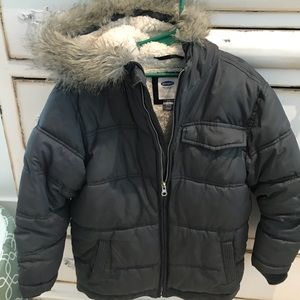 Boys puffer jacket, dark olive